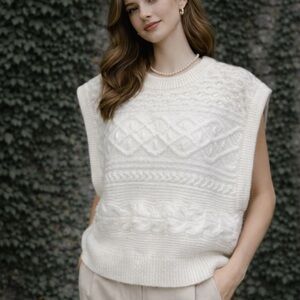 SCOOP NYC Ivory Textured Knit Vest, XL